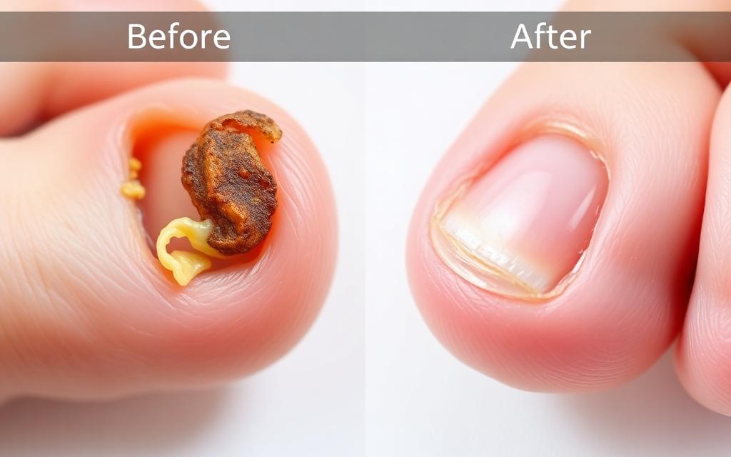 Toenail before and after OrivellePen treatment